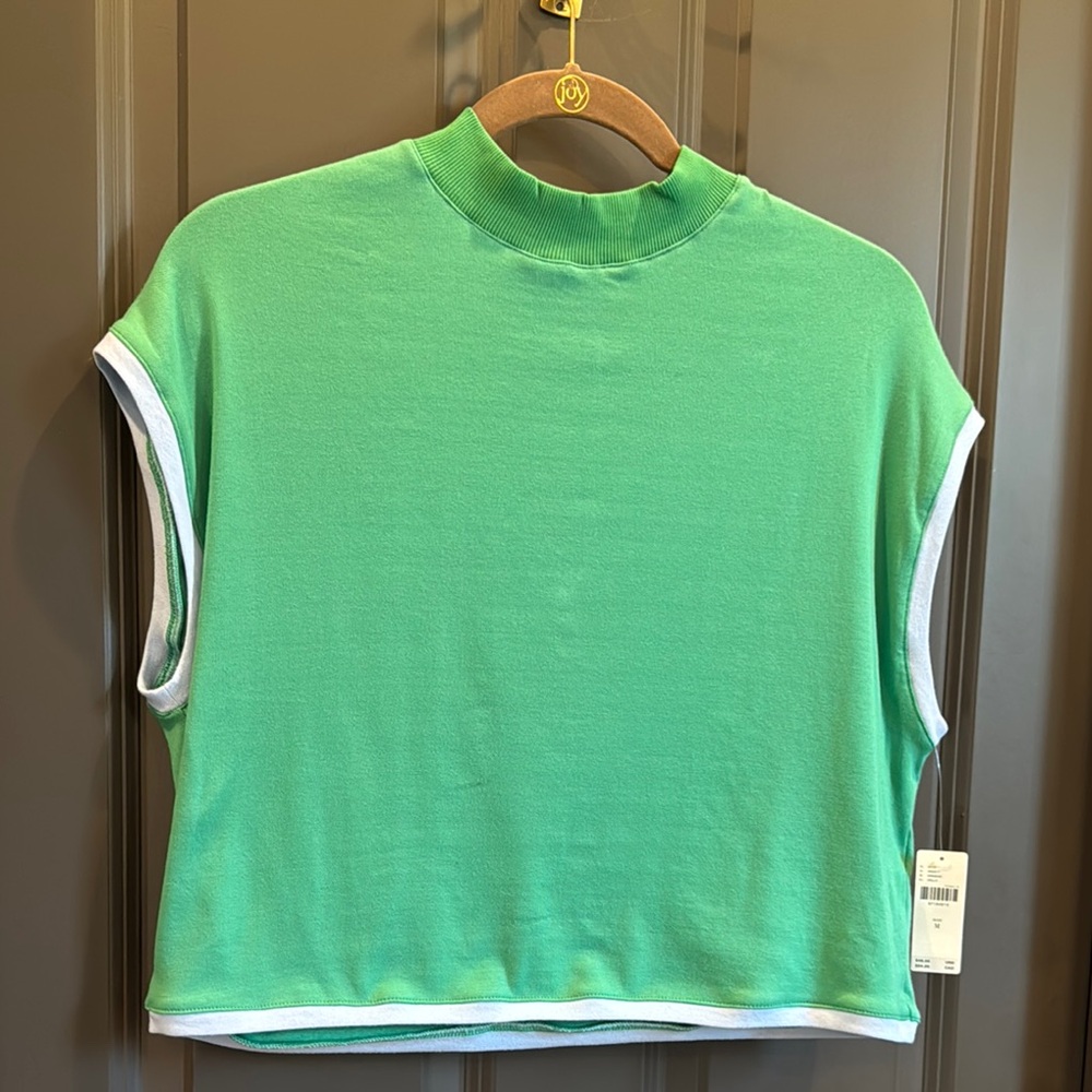 Anthropologie | Maeve | Mockneck Green 💚 Top with Baby Blue 🩵 Trim